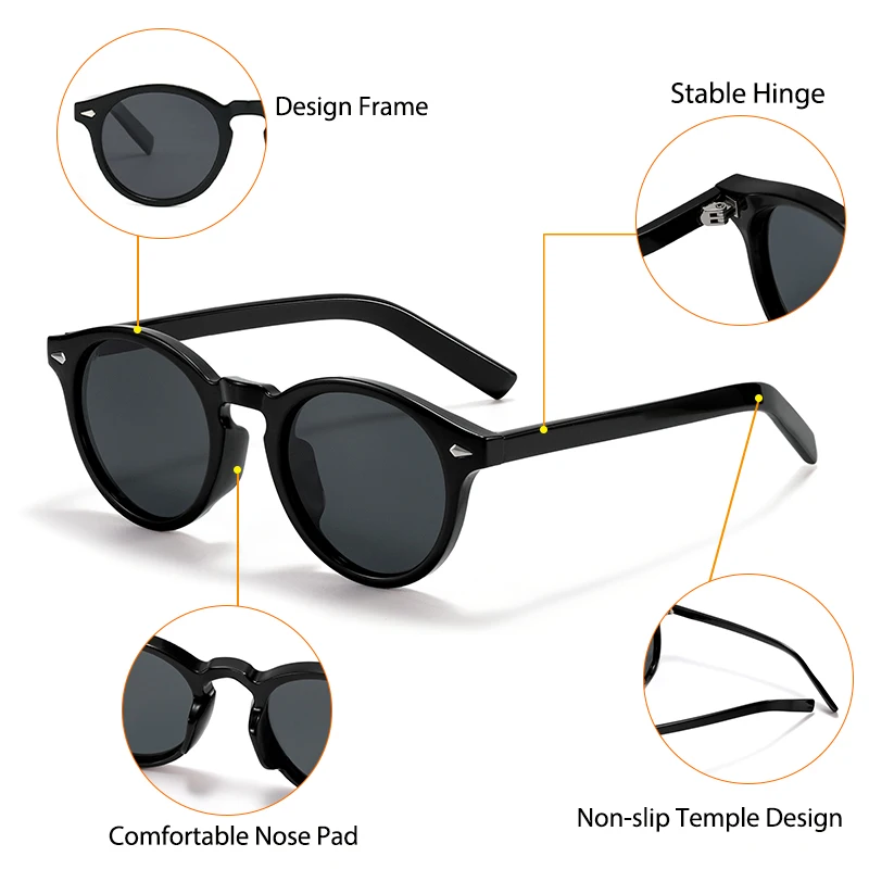 CATERSIDE Fashion Men's Polarized Sunglasses Round Tr-90 Frame TAC Lens Sun Glasses Women's Travel Outdoor Party Glasses