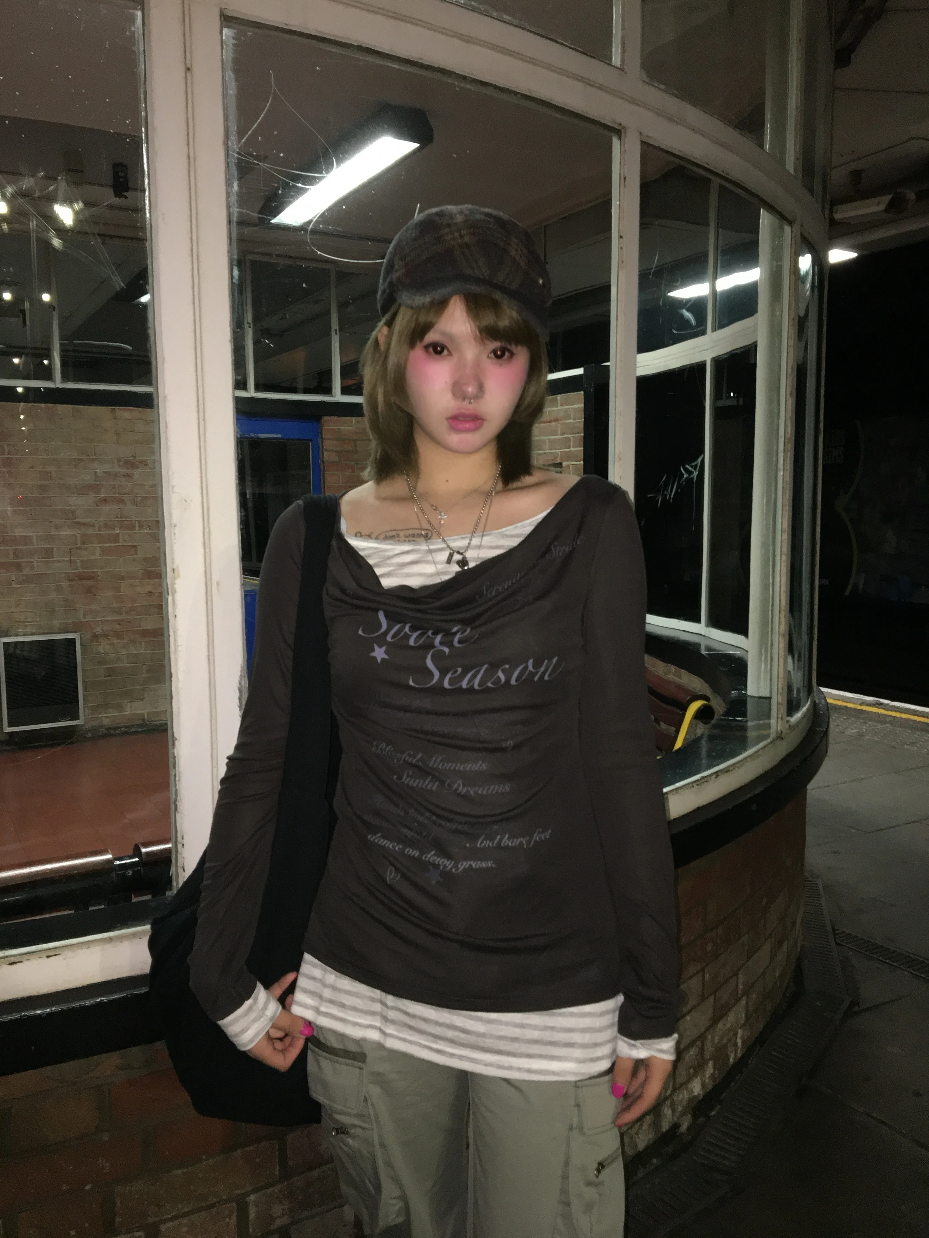 Karrram Japanese Y2k Fake Two-piece Tops 2000s Style Letter Print Long Sleeve T-shirt Vintage Harajuku Patchwork Tops Korean 90s