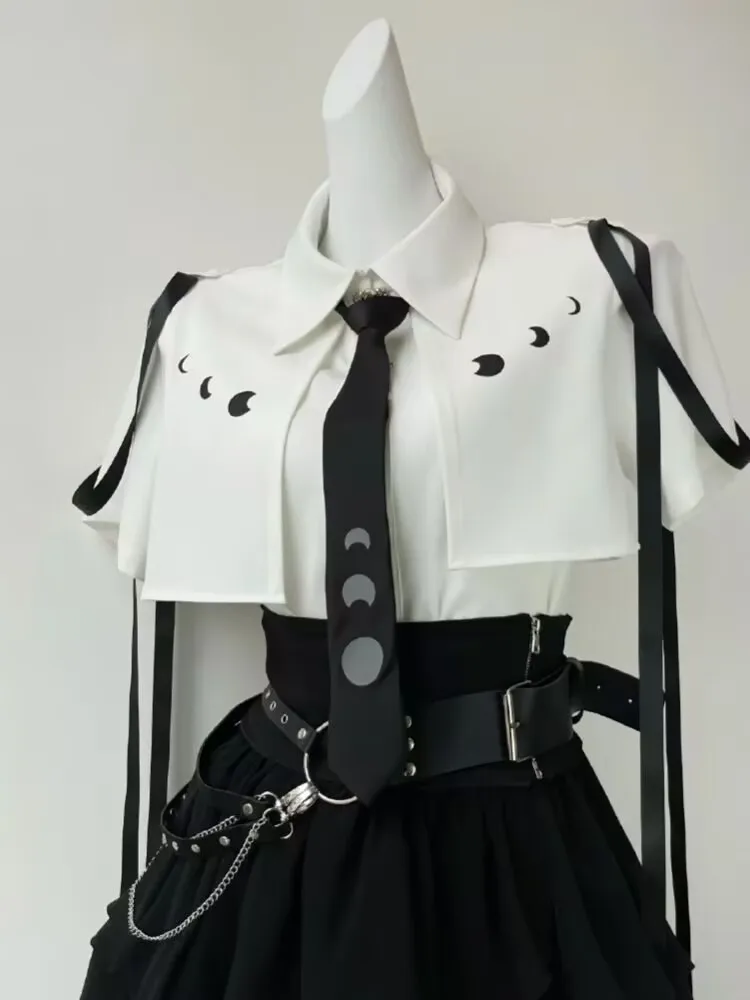 Fashion Y2k Skirt Suit Aesthetic Lolita Style 2 Piece Sets Women Gothic Shirts Slim Mini Pleated Skirts Female Kawaii Skirt