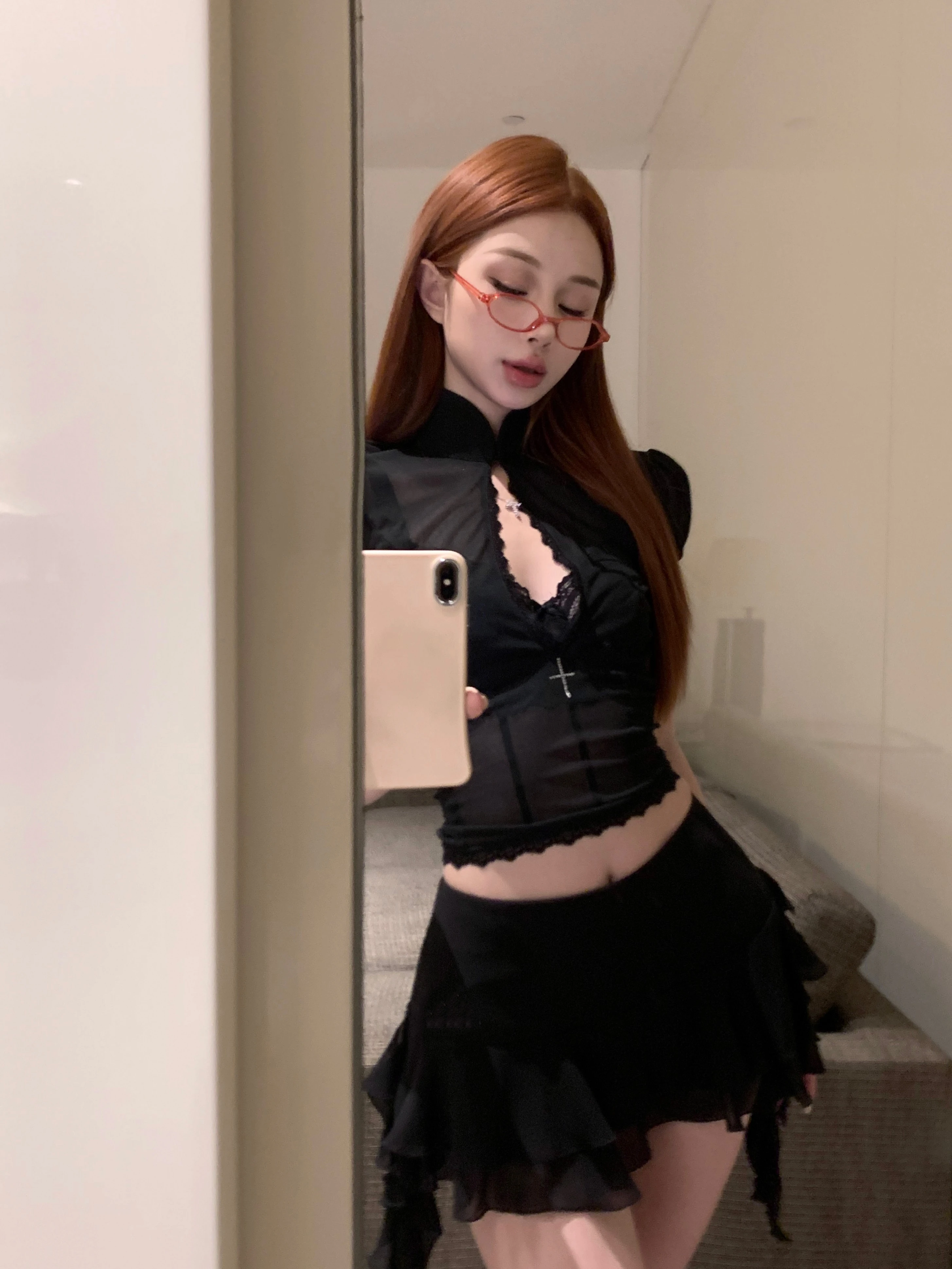 Tonngirls Y2k Fairycore Two Piece Set For Women Hollow Out Lace Mesh Shirt + Irregular Mini Shirts Vintage Skirt Sets Japanese