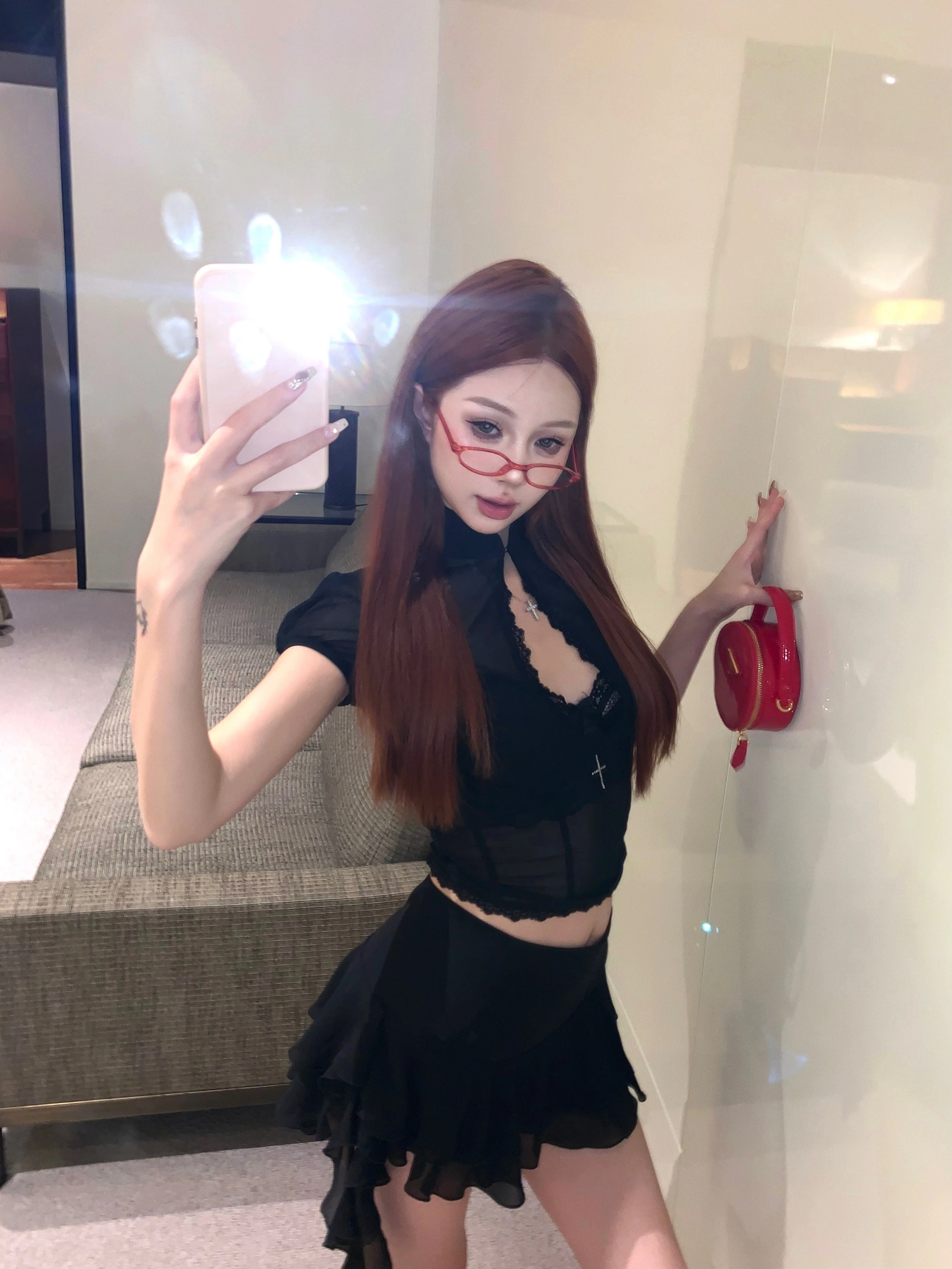 Tonngirls Y2k Fairycore Two Piece Set For Women Hollow Out Lace Mesh Shirt + Irregular Mini Shirts Vintage Skirt Sets Japanese