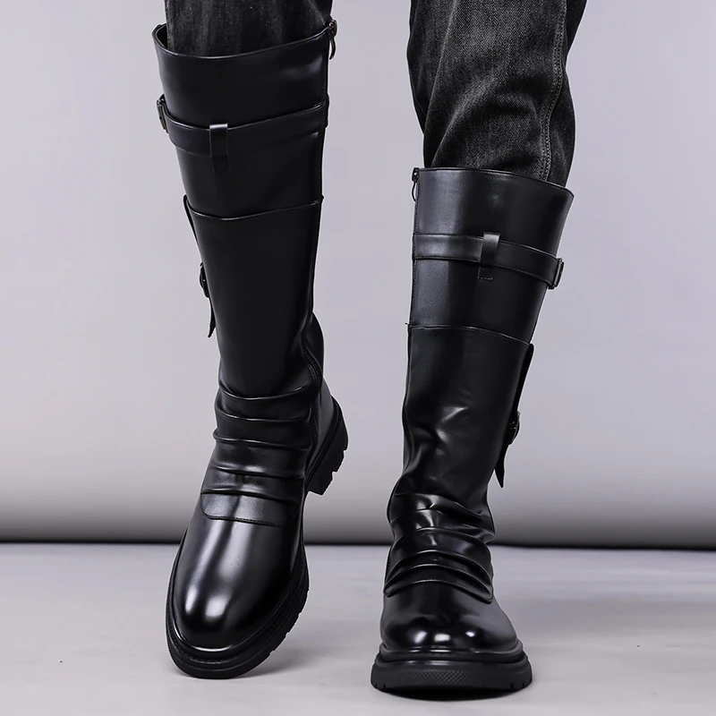 Men's Autumn Winter Vintage Outdoor Long Boots British Style Work Boots High Top Men's Leather Boots-1307