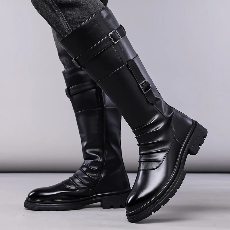 Men's Autumn Winter Vintage Outdoor Long Boots British Style Work Boots High Top Men's Leather Boots-1307