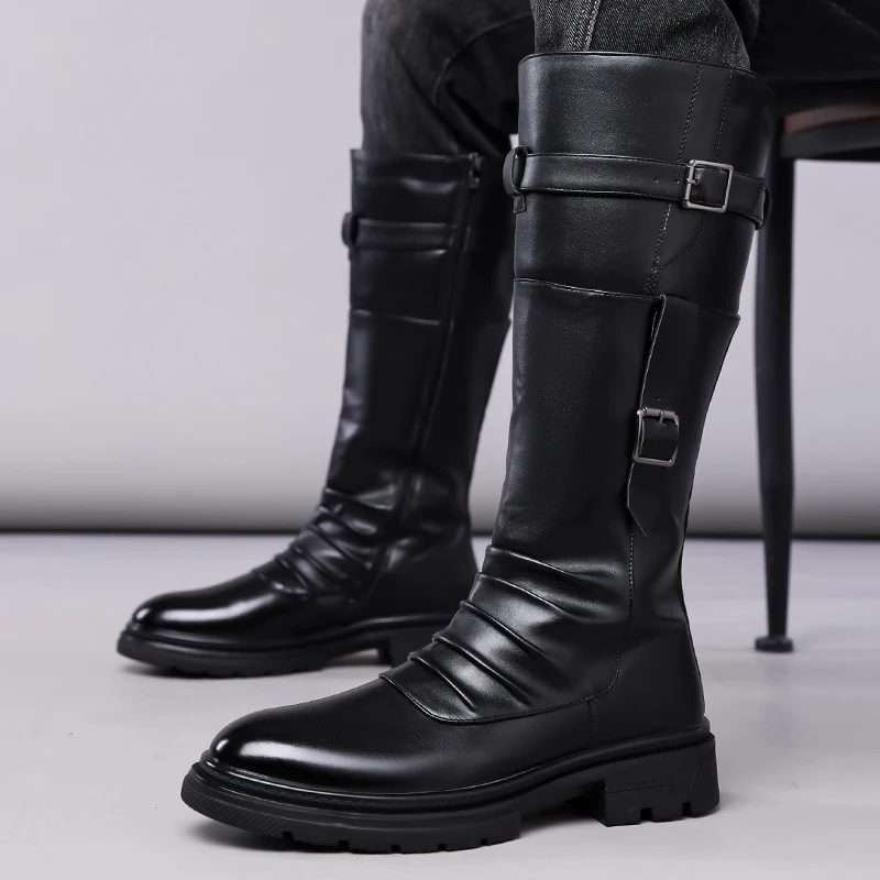 Men's Autumn Winter Vintage Outdoor Long Boots British Style Work Boots High Top Men's Leather Boots-1307