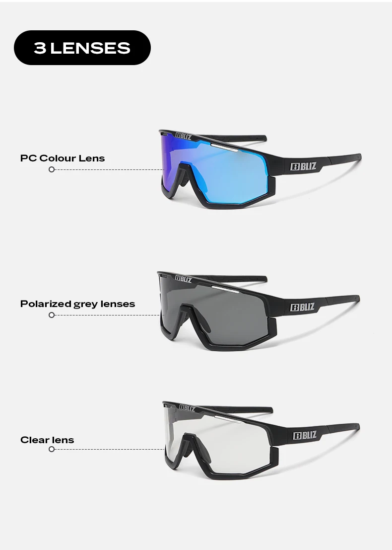 B BLIZ Fusion UV400 Cycling Goggles Windproof Mountain Bike Sunglasses Men and Women Skiing Hiking Riding Glasses 3 Lenses Set
