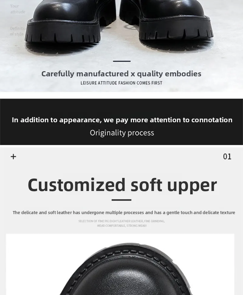 2025New Men's High-top Boots Punk Style Motorcycle Boots Classic Black Casual Leather Boot Lace Up Mid-Calf Platform Boots Botas