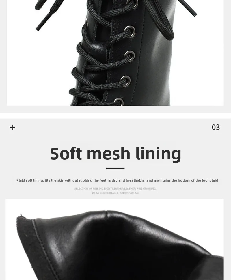 2025New Men's High-top Boots Punk Style Motorcycle Boots Classic Black Casual Leather Boot Lace Up Mid-Calf Platform Boots Botas