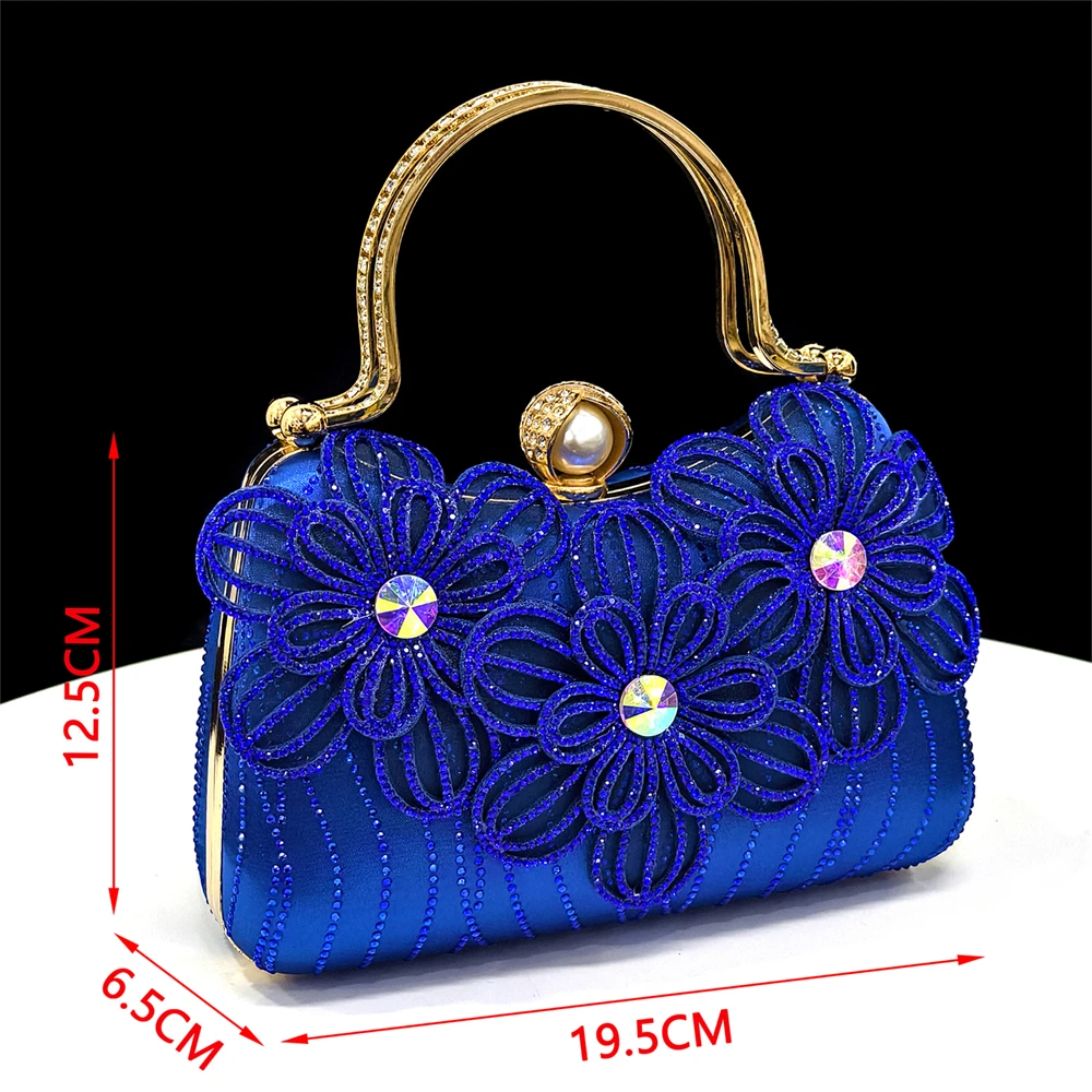 Party Shoes and Bag Ladies Heel Decoration Pure Elegant Flower Wedding Shoes and Bag Full Rhinestone Fashion Handbag