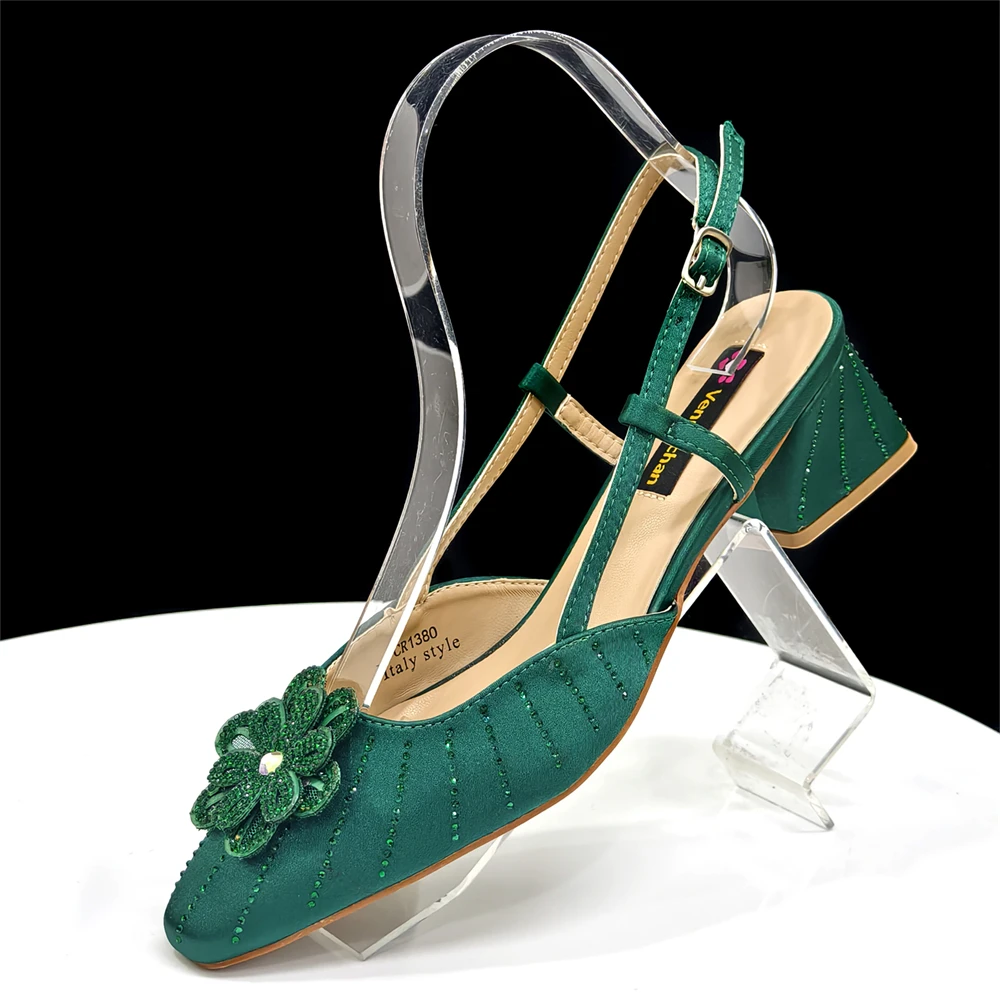 Party Shoes and Bag Ladies Heel Decoration Pure Elegant Flower Wedding Shoes and Bag Full Rhinestone Fashion Handbag