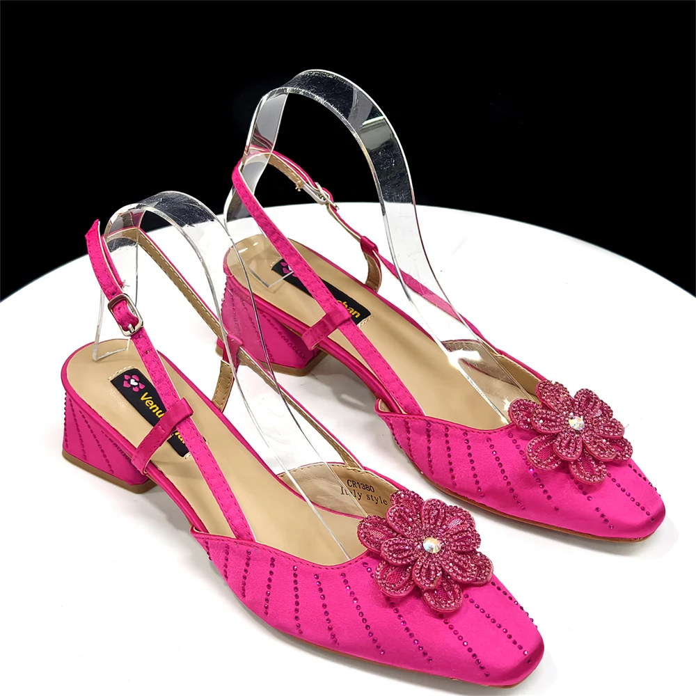 Party Shoes and Bag Ladies Heel Decoration Pure Elegant Flower Wedding Shoes and Bag Full Rhinestone Fashion Handbag