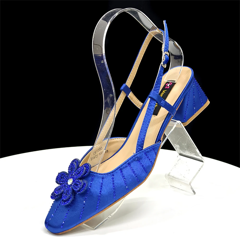 Party Shoes and Bag Ladies Heel Decoration Pure Elegant Flower Wedding Shoes and Bag Full Rhinestone Fashion Handbag