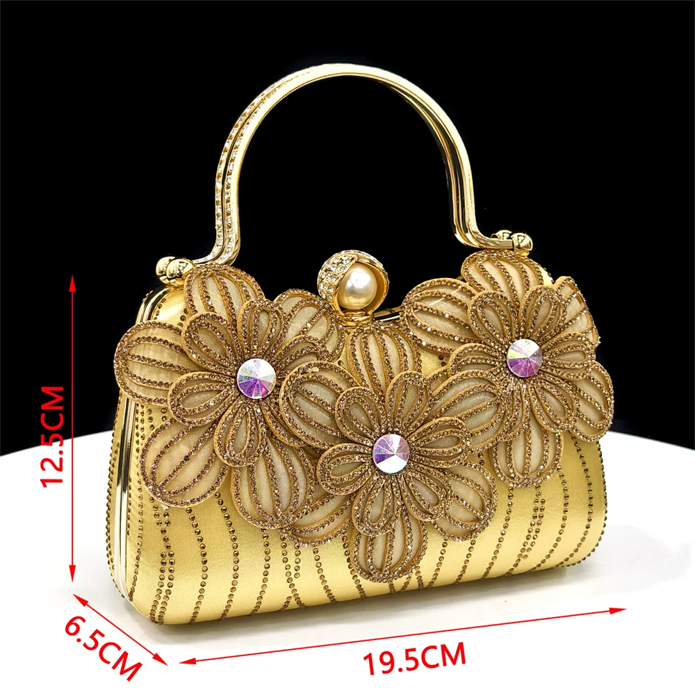 Party Shoes and Bag Ladies Heel Decoration Pure Elegant Flower Wedding Shoes and Bag Full Rhinestone Fashion Handbag