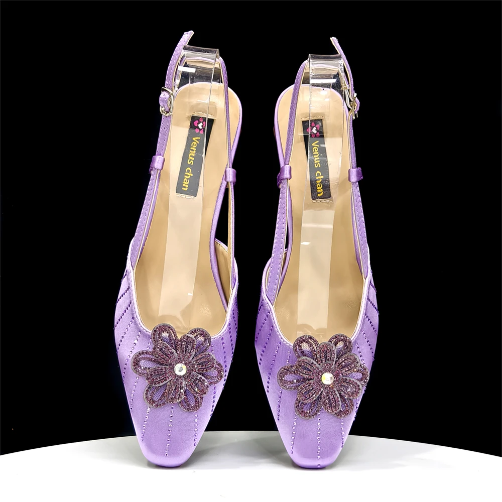 Party Shoes and Bag Ladies Heel Decoration Pure Elegant Flower Wedding Shoes and Bag Full Rhinestone Fashion Handbag