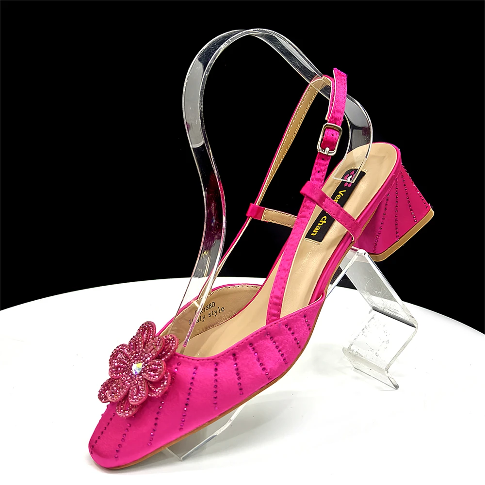 Party Shoes and Bag Ladies Heel Decoration Pure Elegant Flower Wedding Shoes and Bag Full Rhinestone Fashion Handbag