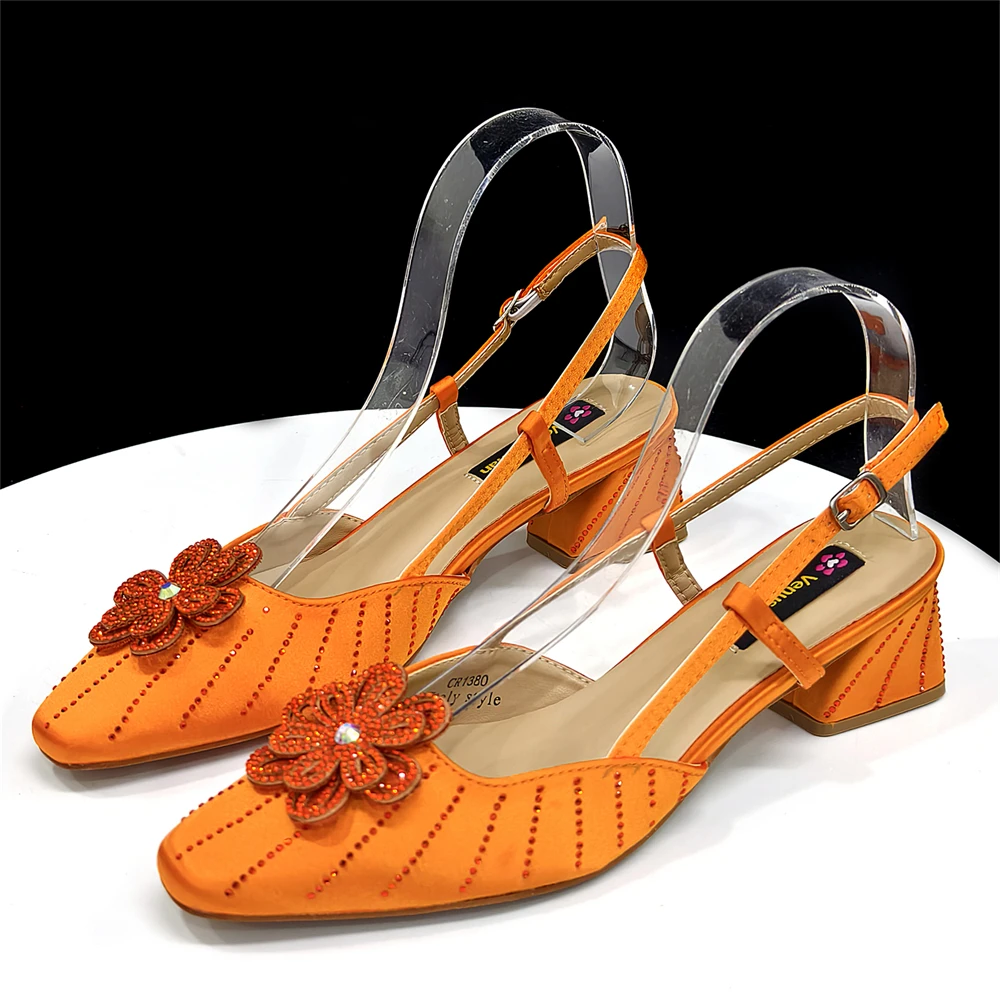 Party Shoes and Bag Ladies Heel Decoration Pure Elegant Flower Wedding Shoes and Bag Full Rhinestone Fashion Handbag