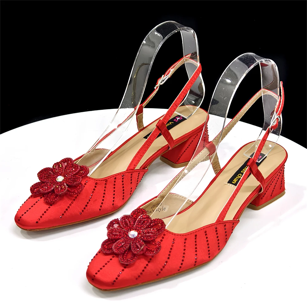 Party Shoes and Bag Ladies Heel Decoration Pure Elegant Flower Wedding Shoes and Bag Full Rhinestone Fashion Handbag