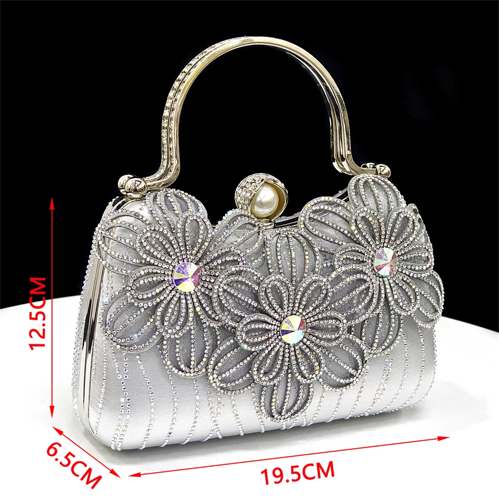 Party Shoes and Bag Ladies Heel Decoration Pure Elegant Flower Wedding Shoes and Bag Full Rhinestone Fashion Handbag