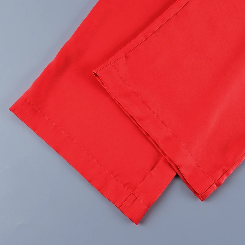 Linad Casual Red Satin Drawstring Trousers Summer Street Chic Loose Long Pants For Woman 2026 Office Low Waist Wide Leg Pants