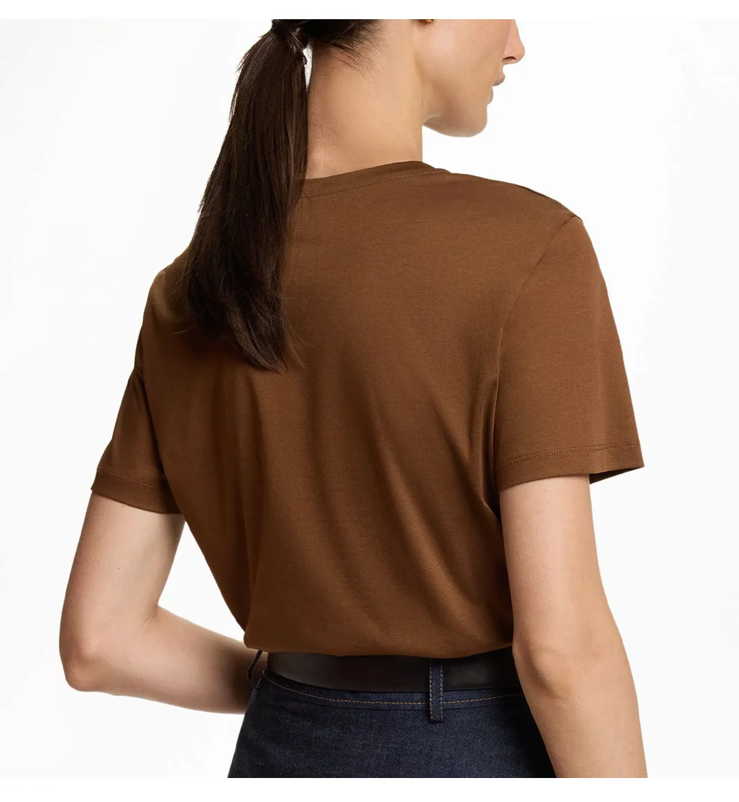 CH Premium Pure Cotton Embroidered T-shirt Brown CHHC Letter Embroidered Top Women 2026 New Simple Round Neck Base Shirt