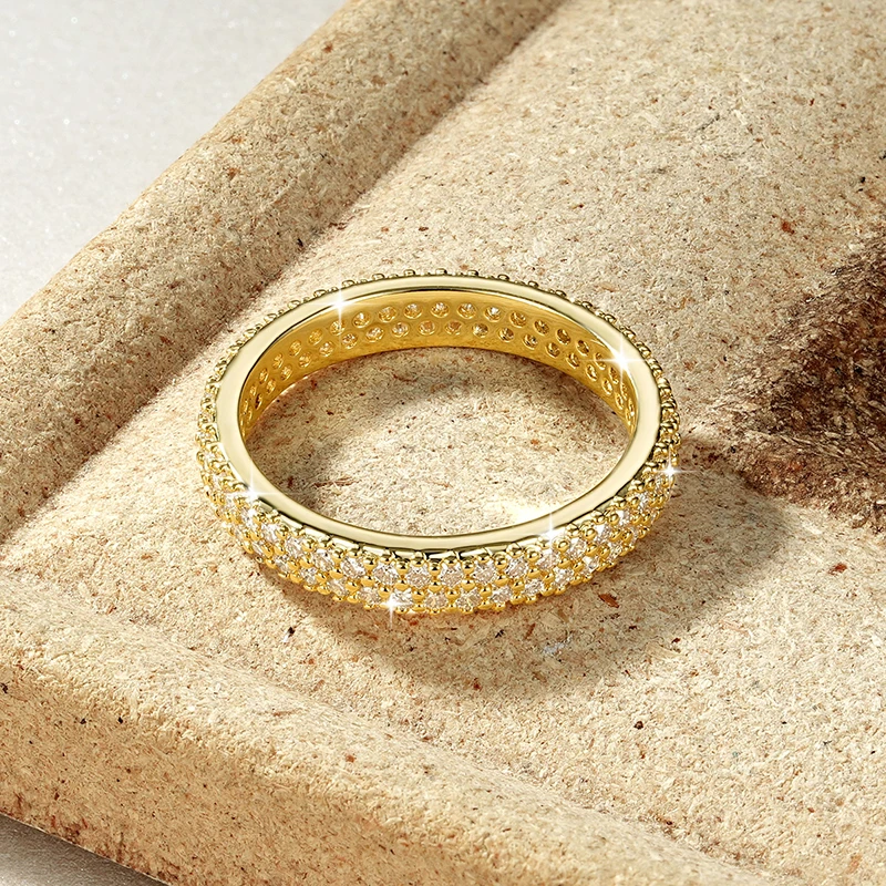 Lnngy Certified Double Row 1.3mm Moissanite Eternity Ring Sparkling Lab Diamond Engagement Rings For Women Wedding Jewelry Gift