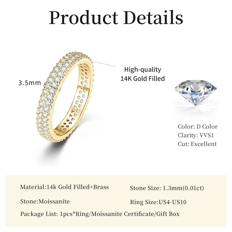 Lnngy Certified Double Row 1.3mm Moissanite Eternity Ring Sparkling Lab Diamond Engagement Rings For Women Wedding Jewelry Gift