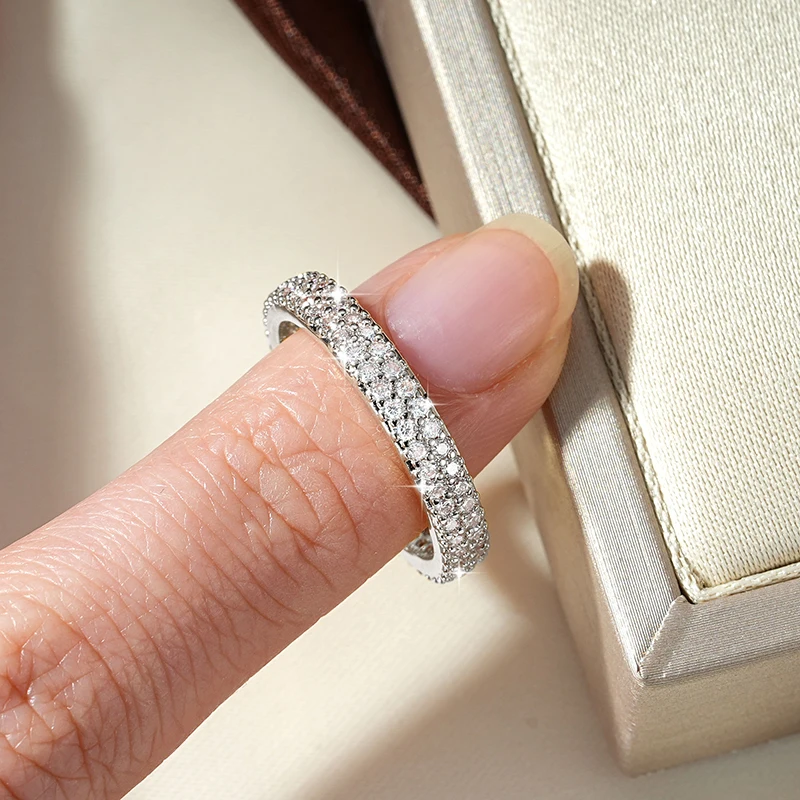 Lnngy Certified Double Row 1.3mm Moissanite Eternity Ring Sparkling Lab Diamond Engagement Rings For Women Wedding Jewelry Gift