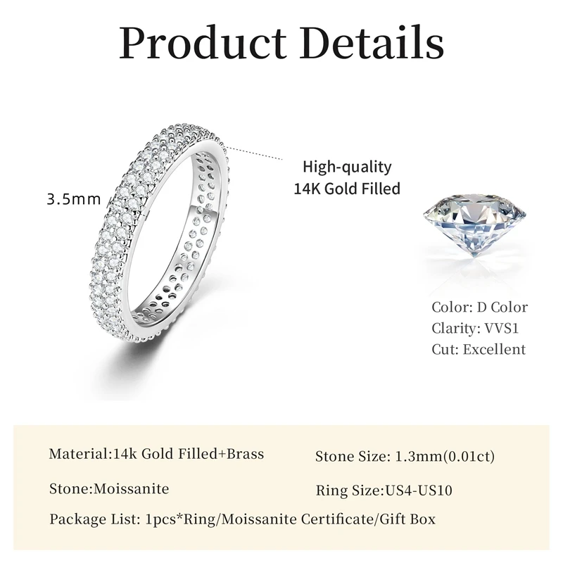 Lnngy Certified Double Row 1.3mm Moissanite Eternity Ring Sparkling Lab Diamond Engagement Rings For Women Wedding Jewelry Gift