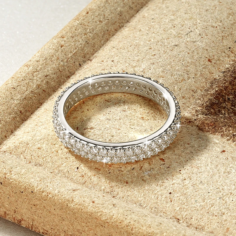 Lnngy Certified Double Row 1.3mm Moissanite Eternity Ring Sparkling Lab Diamond Engagement Rings For Women Wedding Jewelry Gift