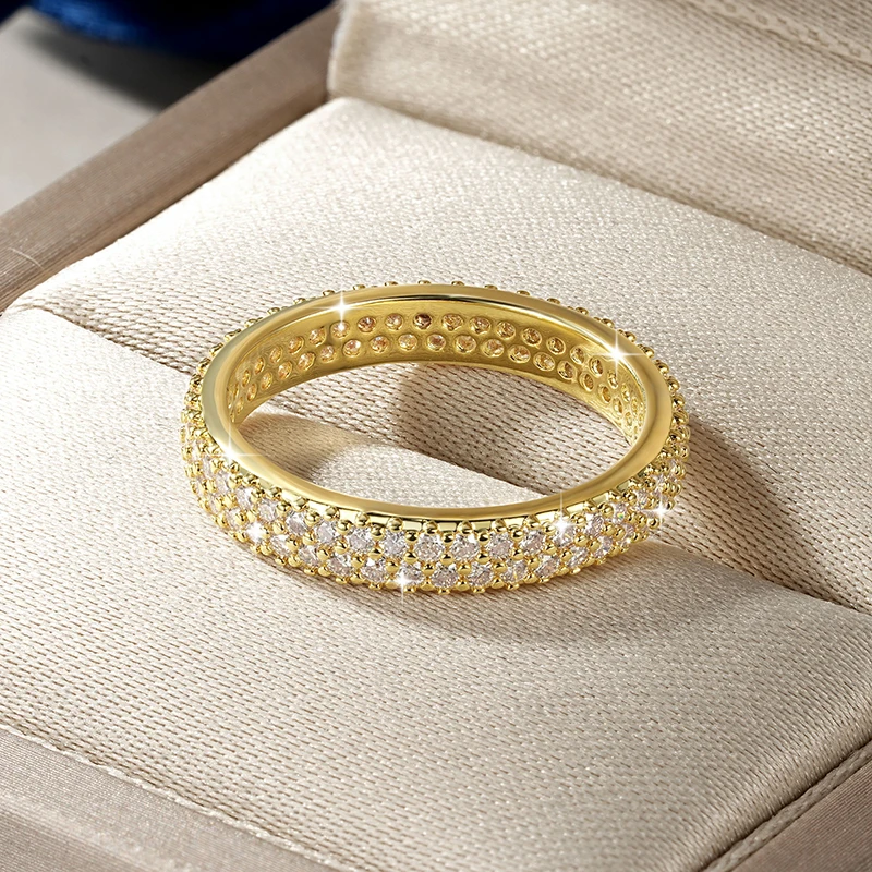 Lnngy Certified Double Row 1.3mm Moissanite Eternity Ring Sparkling Lab Diamond Engagement Rings For Women Wedding Jewelry Gift