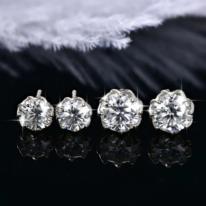 OXTAO Moissanite Circular Stud Earrings for Women 14K Gold Filled Flower Earring Fine Jewelry 6mm/8mm D Color Lab Diamond Gift