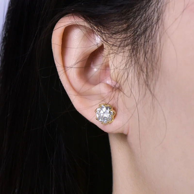 OXTAO Moissanite Circular Stud Earrings for Women 14K Gold Filled Flower Earring Fine Jewelry 6mm/8mm D Color Lab Diamond Gift