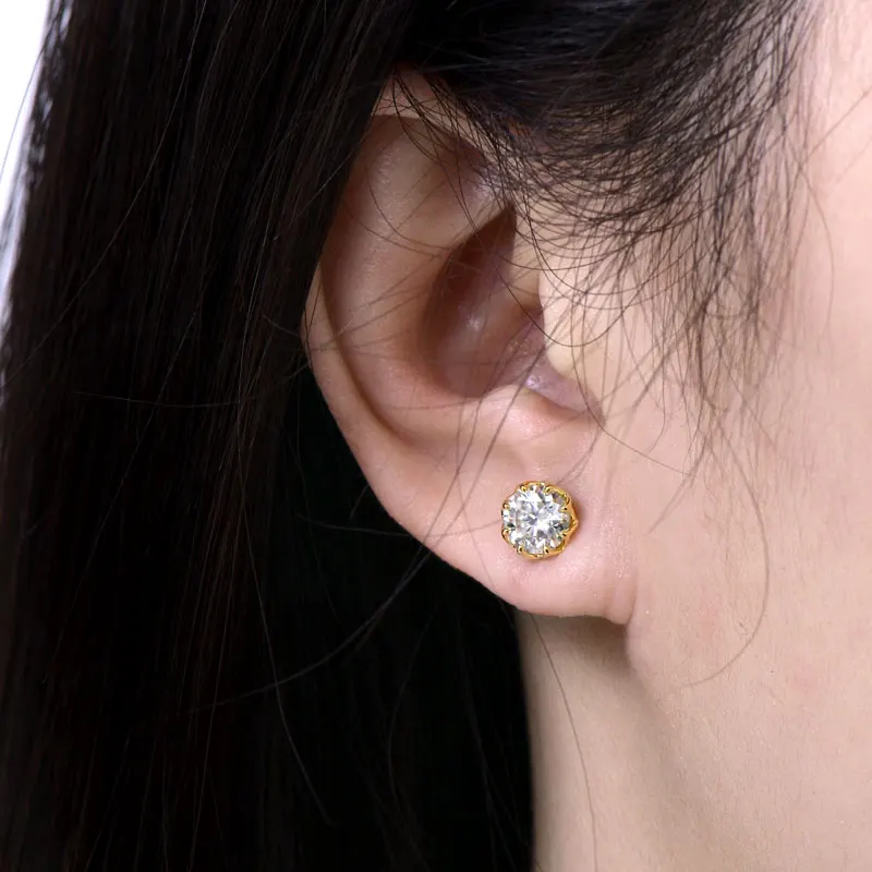 OXTAO Moissanite Circular Stud Earrings for Women 14K Gold Filled Flower Earring Fine Jewelry 6mm/8mm D Color Lab Diamond Gift
