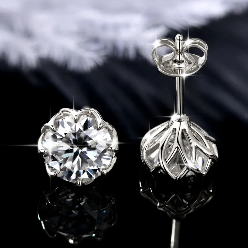 OXTAO Moissanite Circular Stud Earrings for Women 14K Gold Filled Flower Earring Fine Jewelry 6mm/8mm D Color Lab Diamond Gift