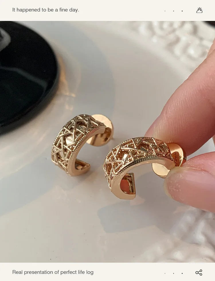 Rose Gold Hexagram Round Stud Earrings for Women, 18K Gold Plated, Premium Earrings, Light Luxury Vintage Style Jewelry Gift