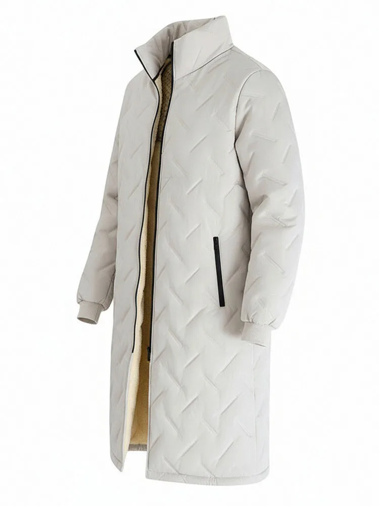 Mid-Length Winter Jacket Man Warm Long Coat Casual Quilted Padded Jackets Solid Color Outdoor Parkas Fleece Lined Thick Outwear
