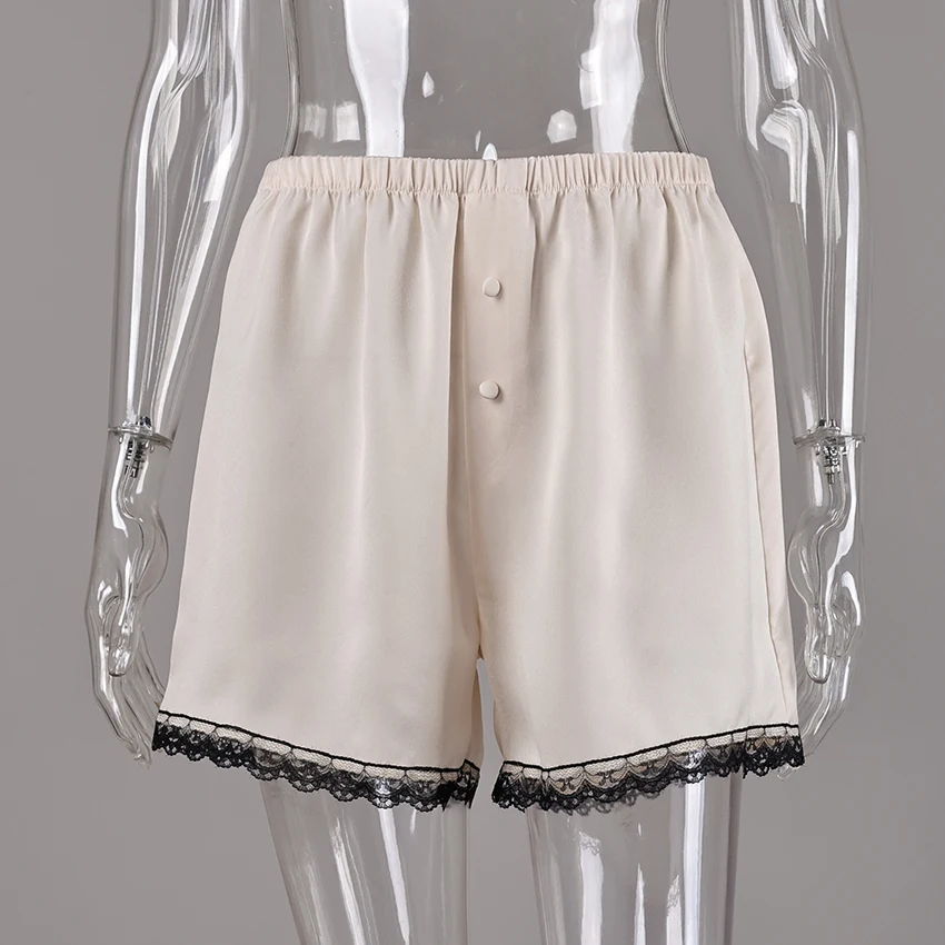 Linad Vintage Satin Lace Elastic Waist Shorts Women Summer Street Chic Single Breasted Mini Pants Women 2026 Casual Loose Shorts