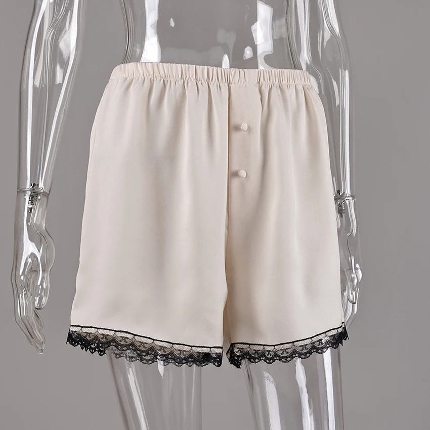 Linad Vintage Satin Lace Elastic Waist Shorts Women Summer Street Chic Single Breasted Mini Pants Women 2026 Casual Loose Shorts