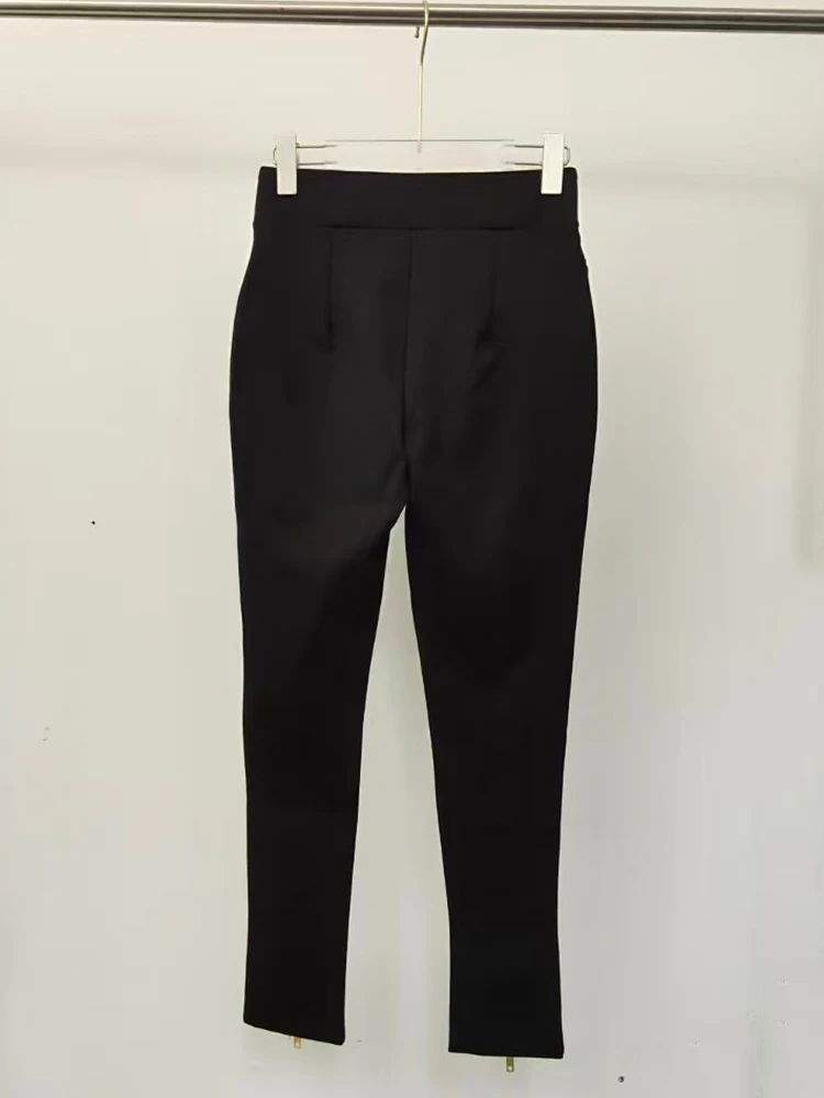 Summer women's retro irregular metal zipper design high waist feet pants fashion Joker elastic tight hip pants.