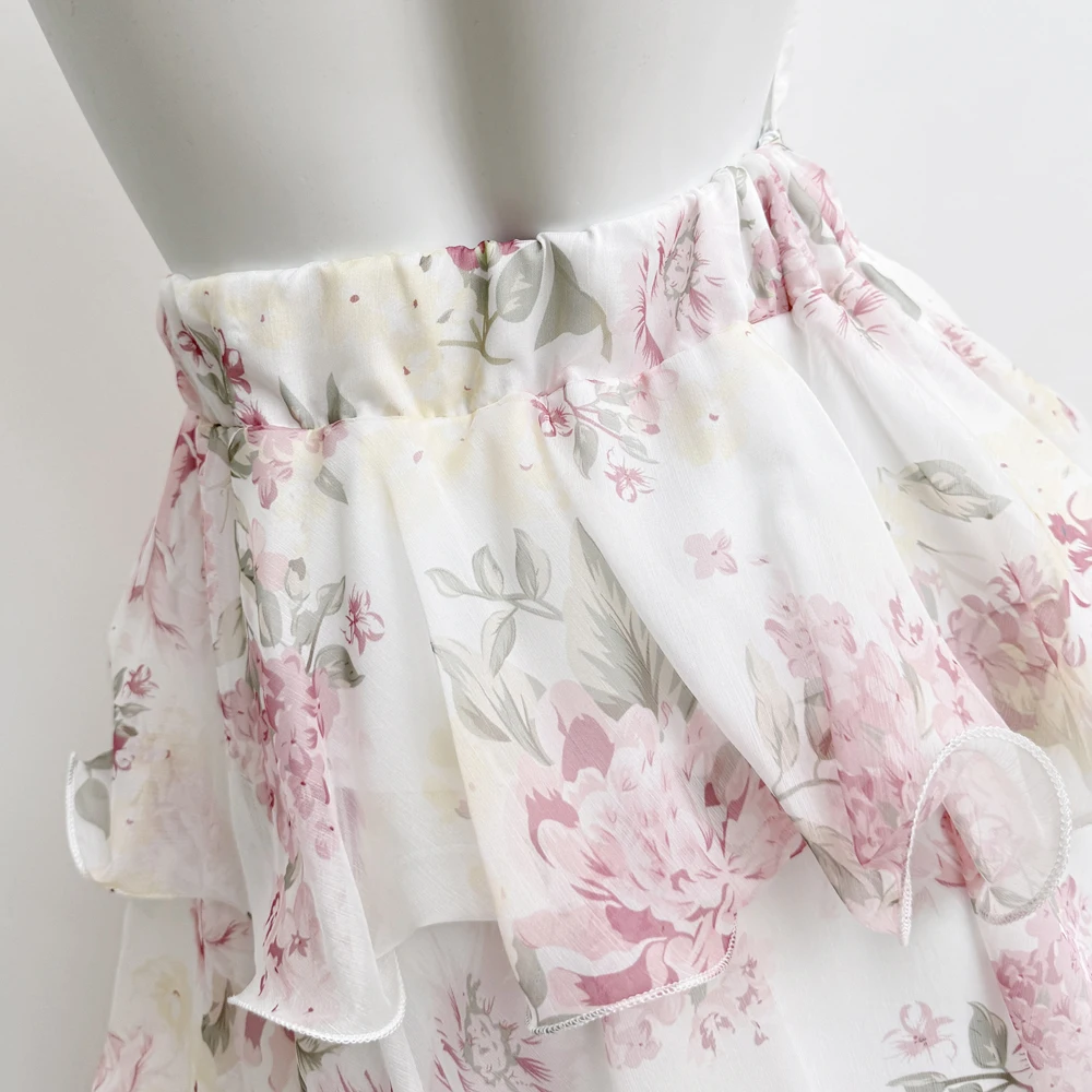 Summer Vacation Floral Printed Halter Chiffon Tiered Maxi Dress for Women Sexy V-Neck Backless Lace-up Ruffles Holiday Long Dres