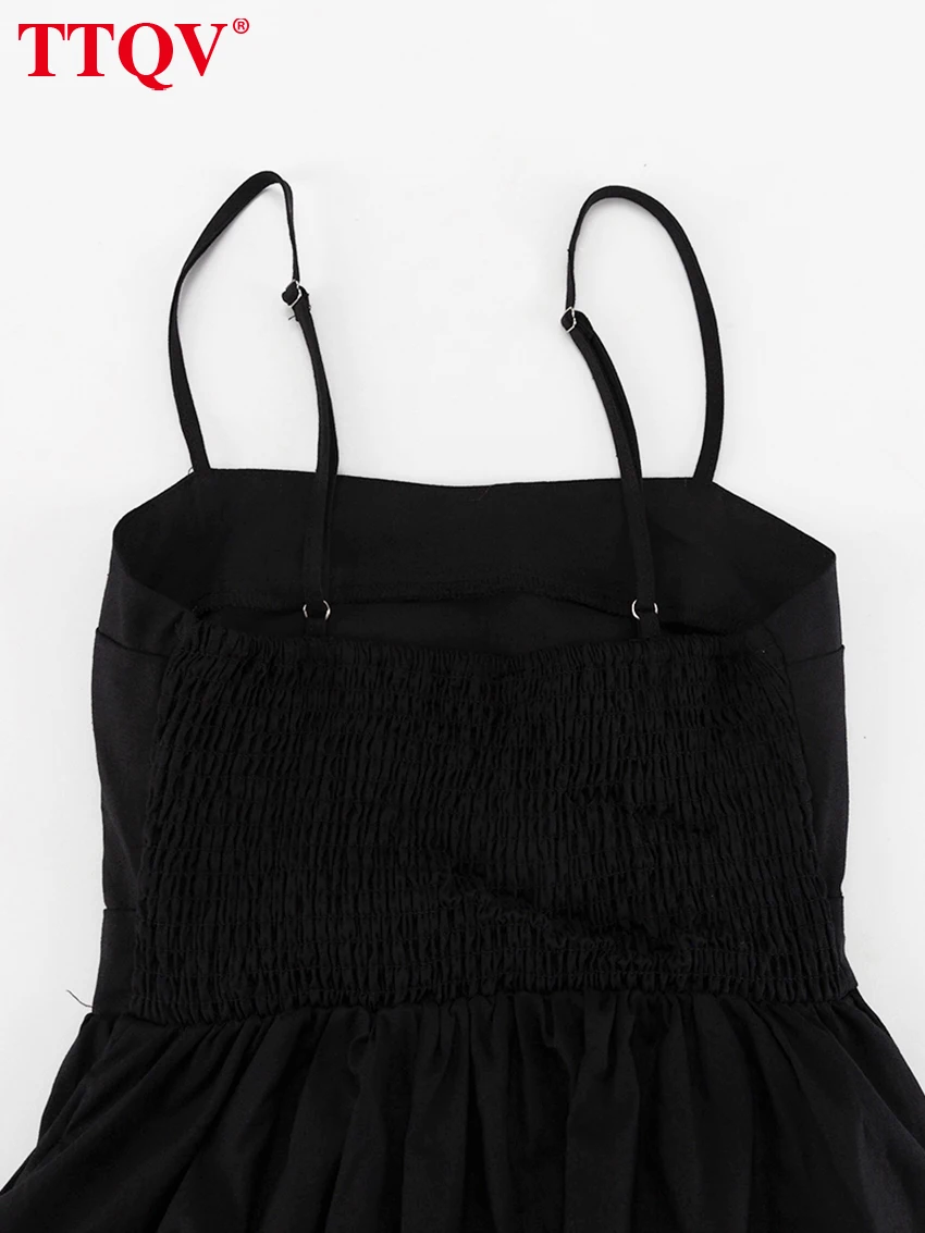 TTQV Sexy Loose Black Cotton Womens Dresses 2024 Summer Strap Sleeveless Ankle Length Dress Elegant Hollow Out Female Dress