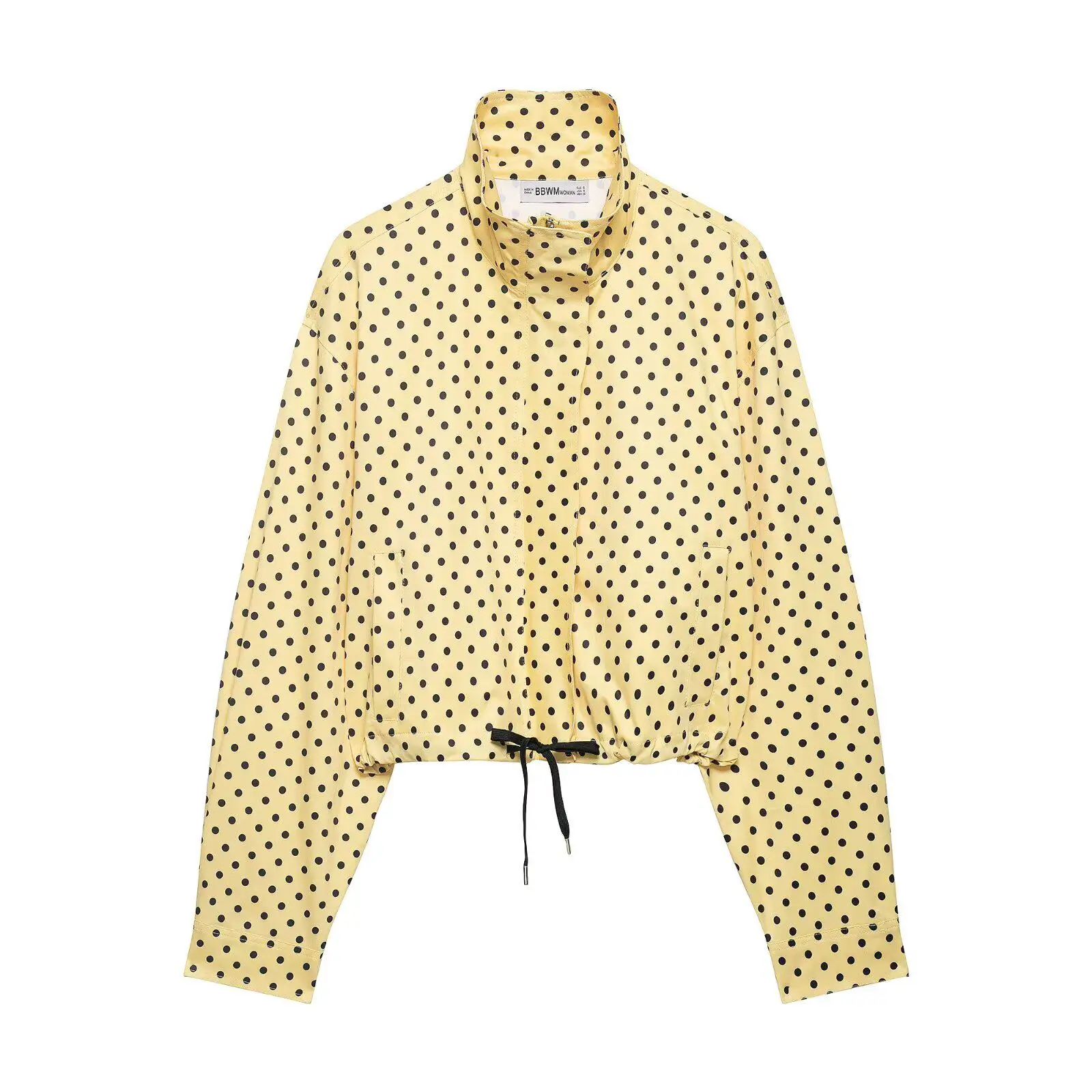 Women's Jackets Spring Autumn Thin Polka Dot Oversized Long Sleeve Outerwear Plus Size Zip Up Crop Coats