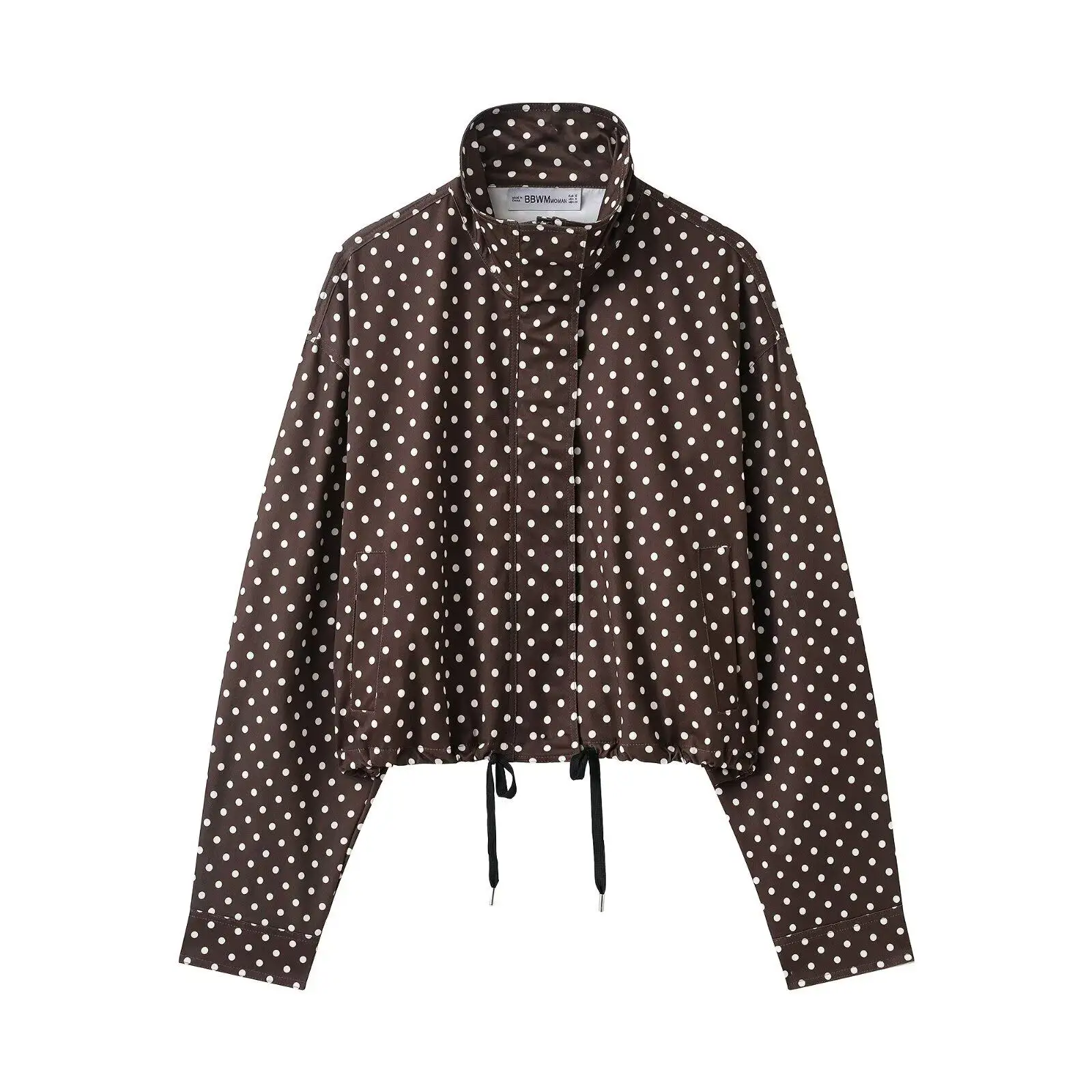 Women's Jackets Spring Autumn Thin Polka Dot Oversized Long Sleeve Outerwear Plus Size Zip Up Crop Coats