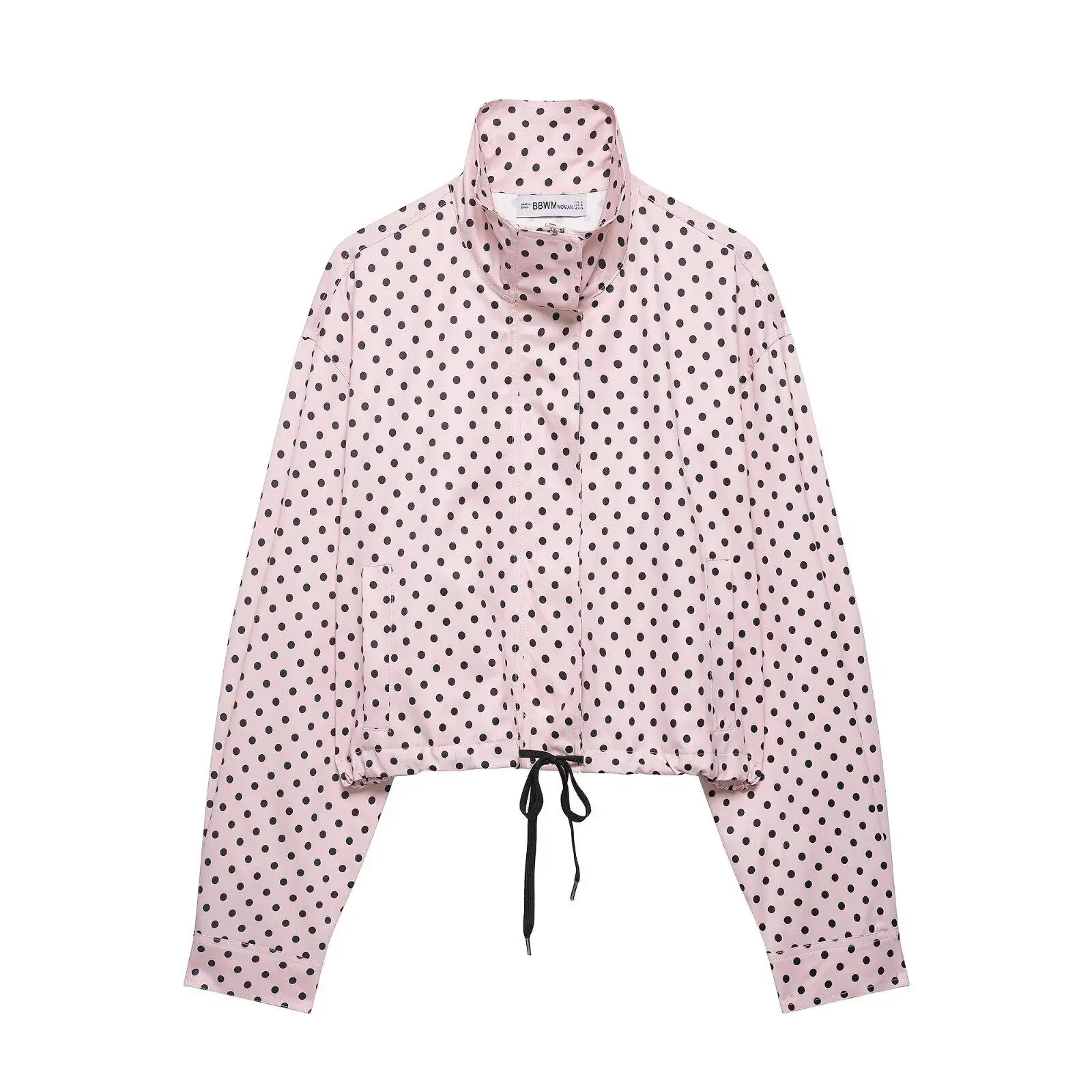 Women's Jackets Spring Autumn Thin Polka Dot Oversized Long Sleeve Outerwear Plus Size Zip Up Crop Coats