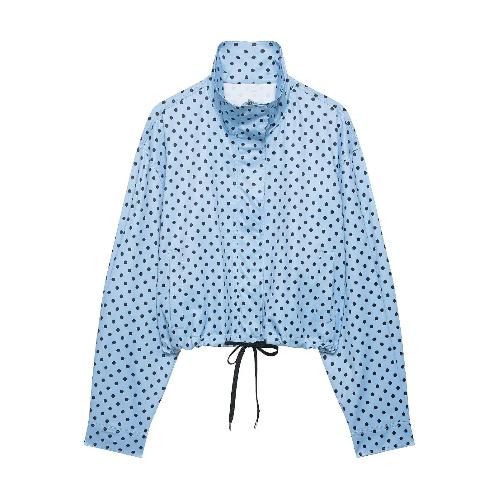 Women's Jackets Spring Autumn Thin Polka Dot Oversized Long Sleeve Outerwear Plus Size Zip Up Crop Coats