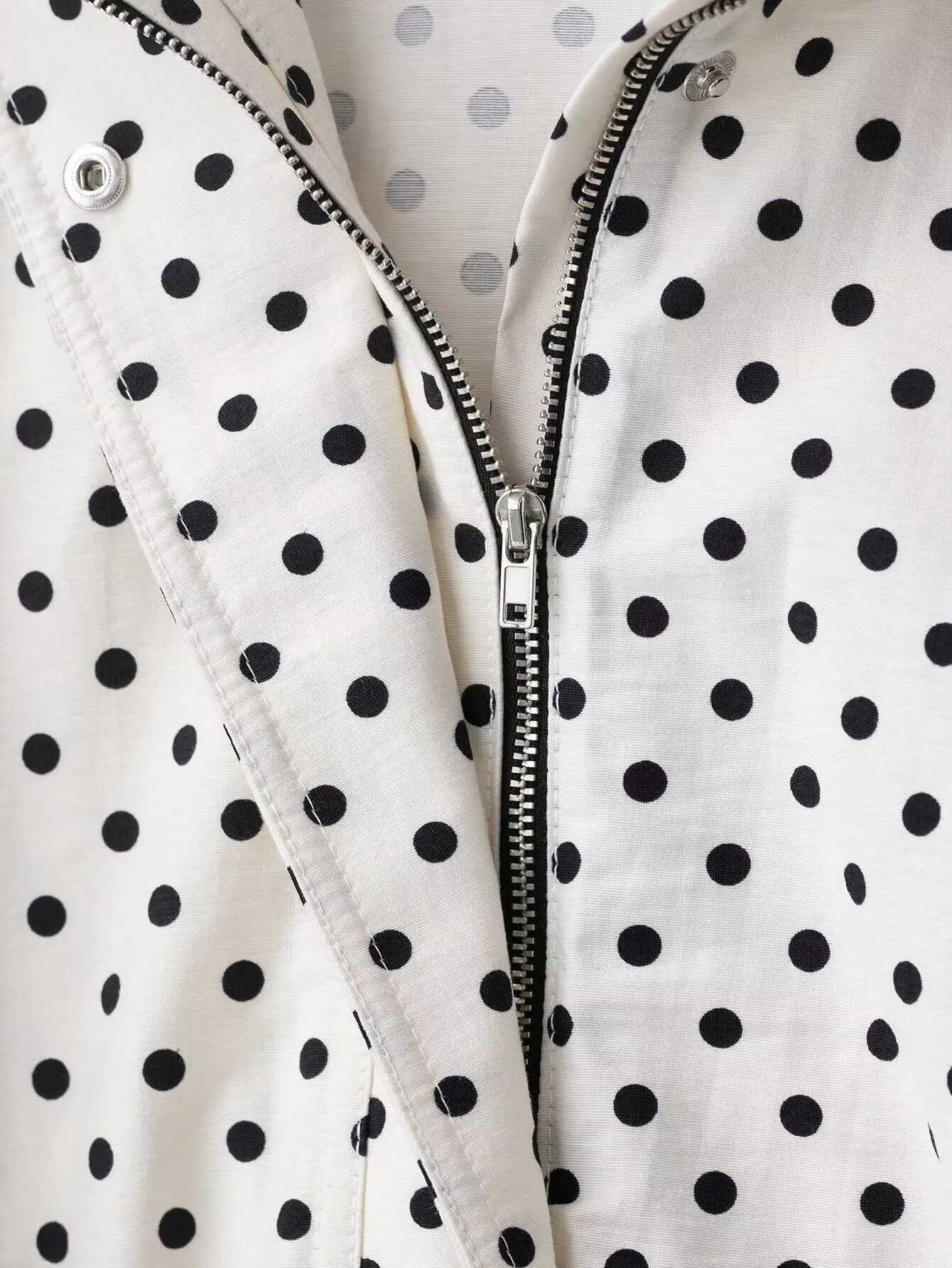 Women's Jackets Spring Autumn Thin Polka Dot Oversized Long Sleeve Outerwear Plus Size Zip Up Crop Coats