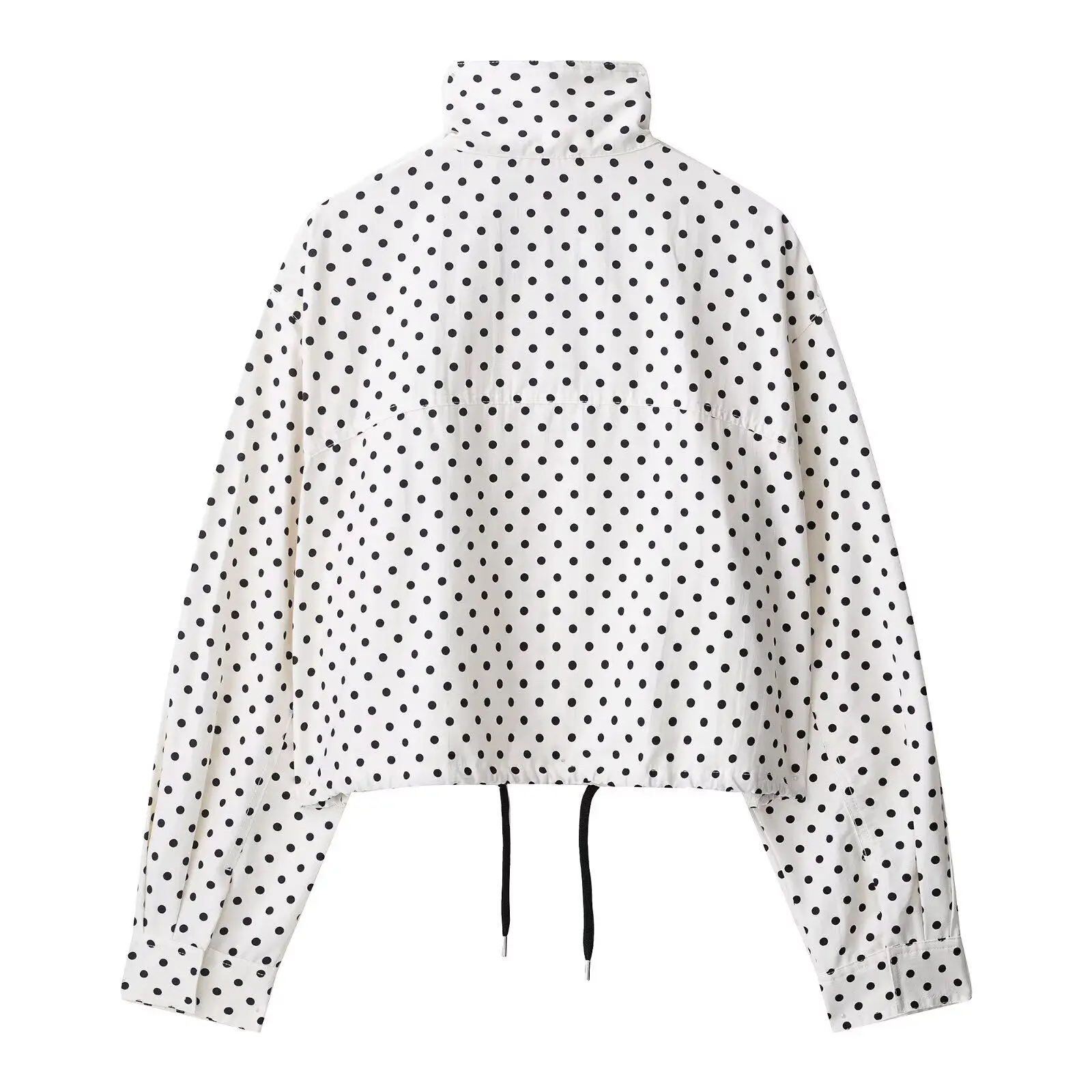 Women's Jackets Spring Autumn Thin Polka Dot Oversized Long Sleeve Outerwear Plus Size Zip Up Crop Coats