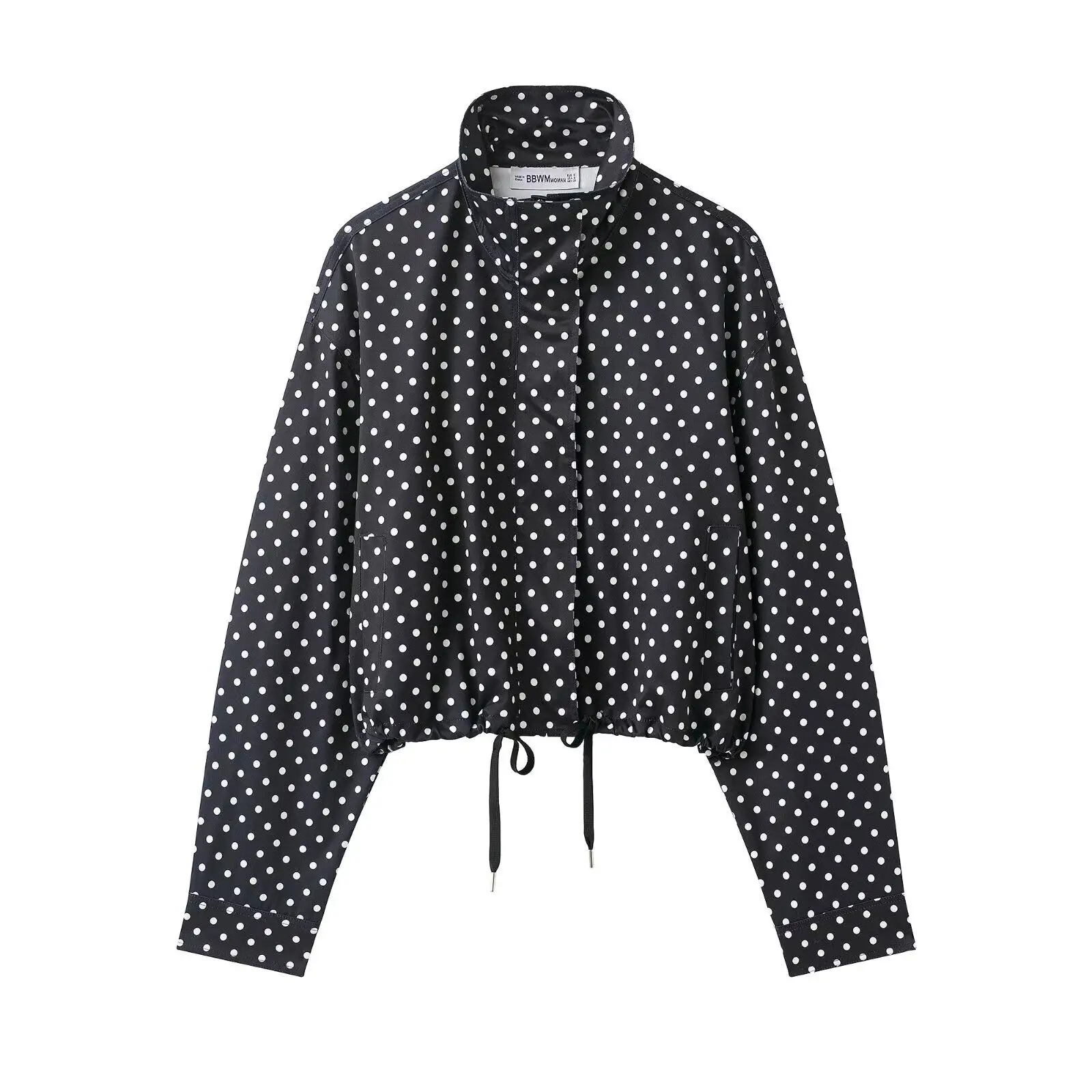 Women's Jackets Spring Autumn Thin Polka Dot Oversized Long Sleeve Outerwear Plus Size Zip Up Crop Coats