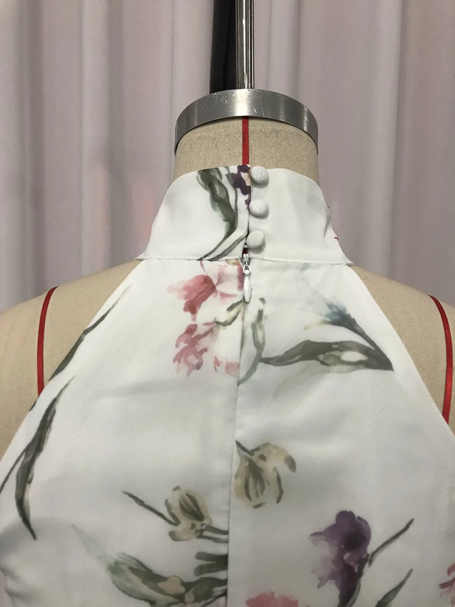 TWOTWINSTYLE Printing Slimming Spliced Bowknot Long Dress for Women High Neck Sleeveless Tunic Patchwork Folds Dresses Female