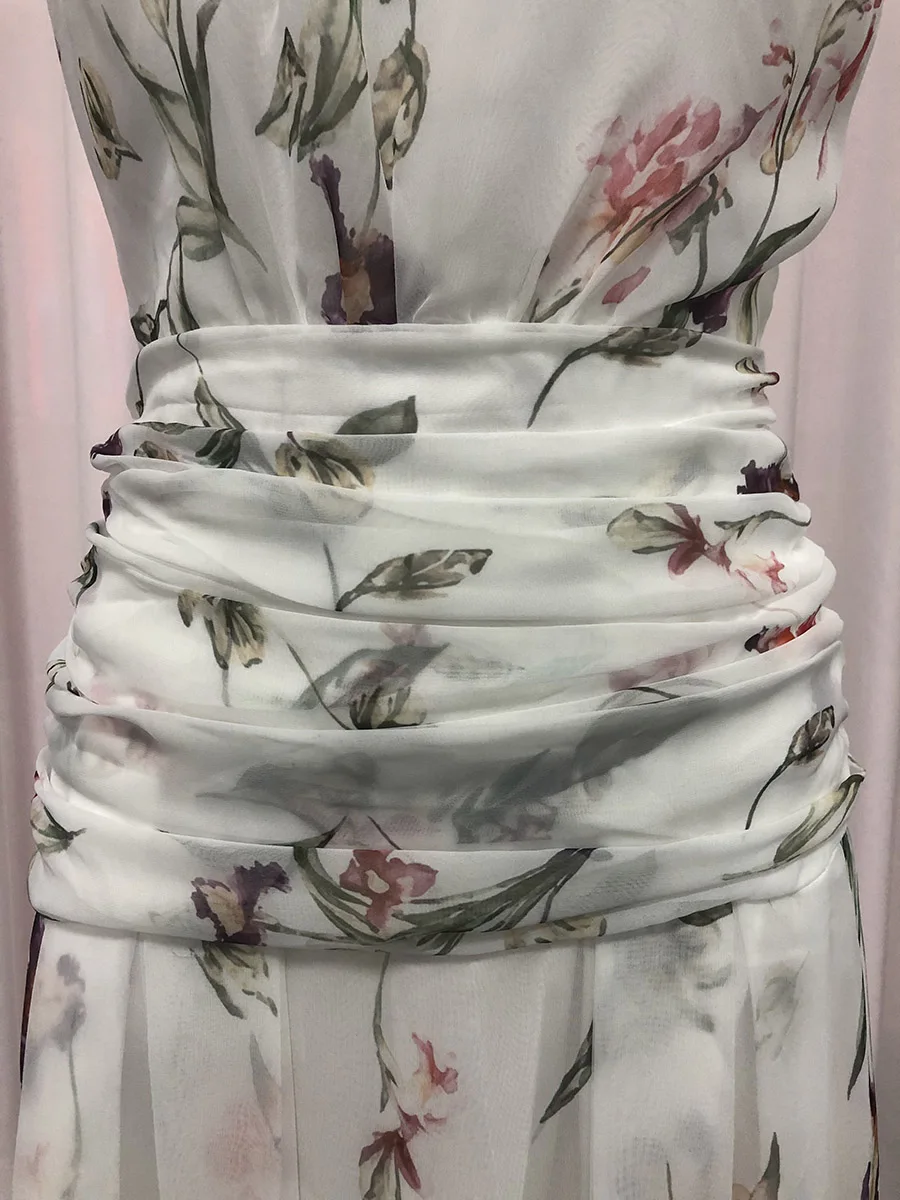 TWOTWINSTYLE Printing Slimming Spliced Bowknot Long Dress for Women High Neck Sleeveless Tunic Patchwork Folds Dresses Female