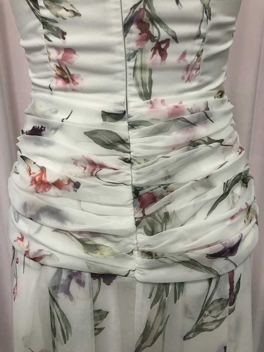 TWOTWINSTYLE Printing Slimming Spliced Bowknot Long Dress for Women High Neck Sleeveless Tunic Patchwork Folds Dresses Female